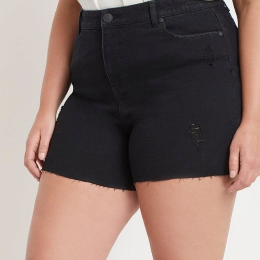 Eloquii High Waisted Destructed Shorts